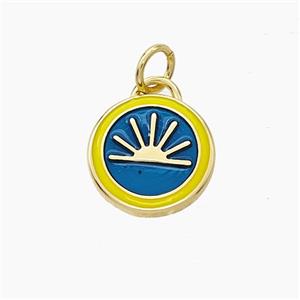 Copper Sun Pendant Enamel Circle Gold Plated, approx 12mm