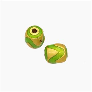 Copper Barrel Beads Green Painted Gold Plated, approx 6-7mm