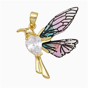 Copper Birds Pendant Pave Zirconia Acrylic Gold Plated, approx 22-25mm
