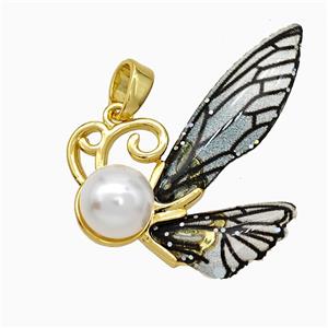 Copper Butterfly Pendant Pave Zirconia Acrylic Gold Plated, approx 20-30mm