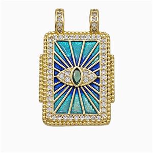 Copper Tarot Card Pendant Micropave Zirconia Eye Painted 2loops Gold Plated, approx 17-26mm