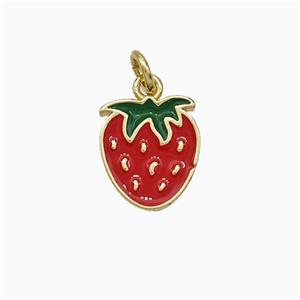 Copper Strawberry Pendant Red Enamel Gold Plated, approx 10mm