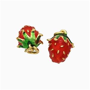 Copper Strawberry Pendant Red Enamel Gold Plated, approx 8-10mm