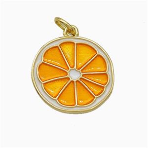 Copper Lemon Sliced Pendant Orange Painted Gold Plated, approx 15-16mm