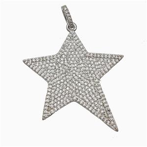 Copper Star Pendant Micropave Zirconia Platinum Plated, approx 36-40mm