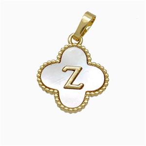 Copper Clover Pendant Pave Shell Letter-Z 18K Gold Plated, approx 16mm