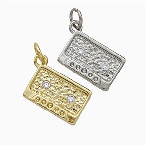 Copper Cassette Pendant Pave Zirconia Hammered Mixed, approx 9-14mm