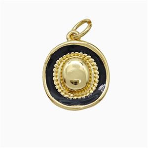 Copper Hat Pendant Black Enamel Gold Plated, approx 13-14mm