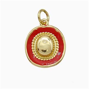 Copper Hat Pendant Red Enamel Gold Plated, approx 13-14mm