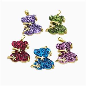 Resin Bear Pendant Copper Star Pave Zirconia Gold Plated Mixed, approx 20mm