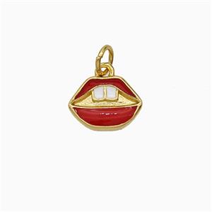 Copper Lips Pendant Red Enamel Gold Plated, approx 8.5-11.5mm