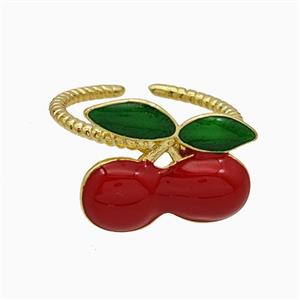 Copper Cherry Rings Red Enamel Gold Plated, approx 13-16mm, 18mm dia
