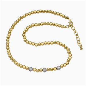 Copper Ball Necklace Pave Zirconia Gold Plated, approx 5mm, 6mm, 40-45cm length