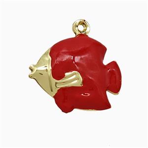 Copper Fish Pendant Red Enamel Gold Plated, approx 14-17mm