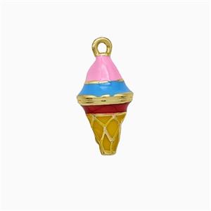 Ice Cream Charms Copper Pendant Multicolor Enamel Gold Plated, approx 8-14mm