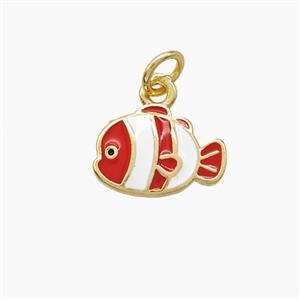 Copper Fish Pendant White Red Enamel Gold Plated, approx 9-12.5mm