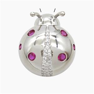 Copper Ladybug Pendant Pave Zirconia Platinum Plated, approx 27-30mm