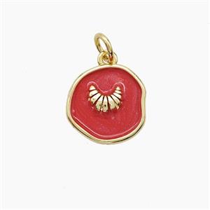 Copper Conch Shell Pendant Red Painted Gold Plated, approx 13mm