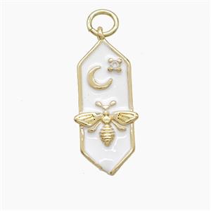 Copper Honeybee Moon Pendant Pave Zirconia White Enamel Gold Plated, approx 8-21mm