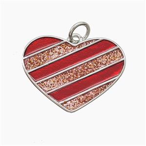 Copper Heart Pendant Red Painted Platinum Plated, approx 15-21mm