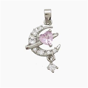 Copper Moon Pendant Pave Zirconia Crystal Glass Platinum Plated, approx 4mm, 12-13mm