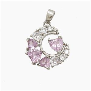 Copper Moon Pendant Pave Zirconia Crystal Glass Platinum Plated, approx 15mm