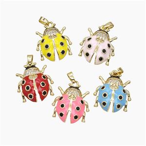 Copper Ladybug Pendant Pave Zirconia Enamel Gold Plated Mixed, approx 18-20mm