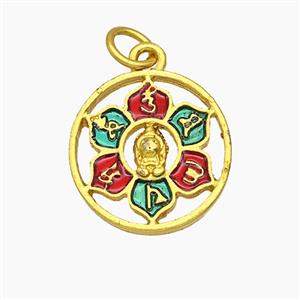 Tibetan Style Copper Amulet Pendant Painted Gold Plated, approx 17mm