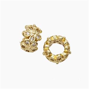 Copper Flower Beads Pave Zirconia Gold Plated, approx 9mm