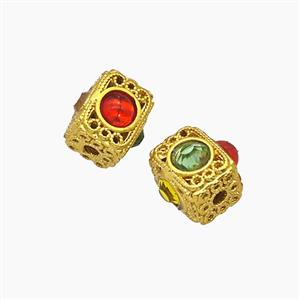 Copper Cuboid Beads Pave Resin Gold Plated, approx 7-9mm