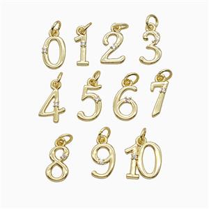 Copper Number Pendant Pave Zirconia Gold Plated Mixed, approx 6-11mm