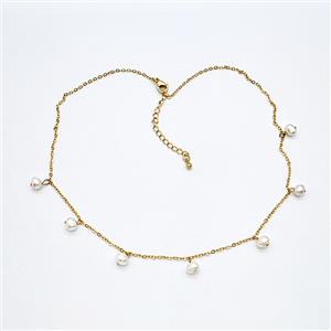 Copper Necklace With Pearl Gold Plated, approx 6mm, 1.5mm, 40-45cm length