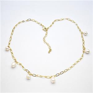 Copper Necklace With Pearl Gold Plated, approx 6-8mm, 3mm, 40-45cm length