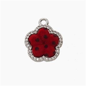 Copper Flower Pendant Pave Zirconia Resin Platinum Plated, approx 14mm