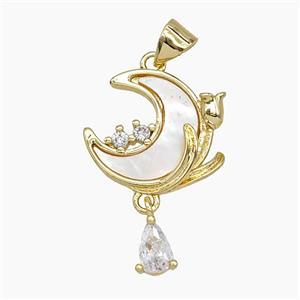 Copper Moon Pendant Pave Shell Tulip Gold Plated, approx 5-7mm, 15mm