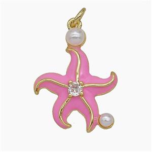 Copper Starfish Pendant Pink Enamel Gold Plated, approx 18mm