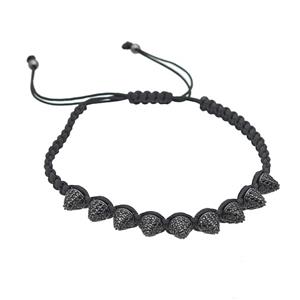 Black Nylon Braided Bracelet With Copper Spike Studs Pave Zirconia Adjustable, approx 7mm, 22-29cm length