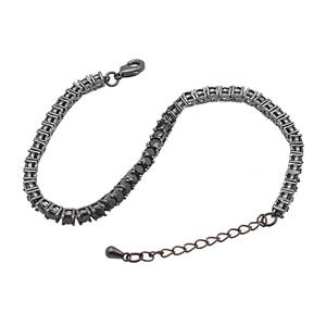 Copper Bracelet Pave Crystal Glass Black Plated, approx 3mm, 17-22cm length