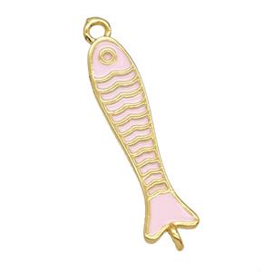 Copper Fish Connector Pink Enamel Gold Plated, approx 6.5-25mm