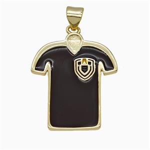 Copper Soccer Jersey Pendant Black Enamel Sports Clothes Gold Plated, approx 21-22mm