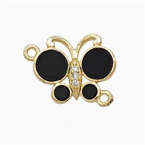Copper Butterfly Connector Pave Black Shell Gold Plated, approx 13-16mm