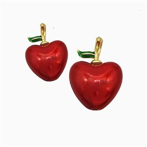 Red Acrylic Apple Pendant Copper Gold Plated, approx 14mm