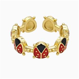 Copper Ladybug Rings Red Enamel Gold Plated, approx 7mm, 18mm dia