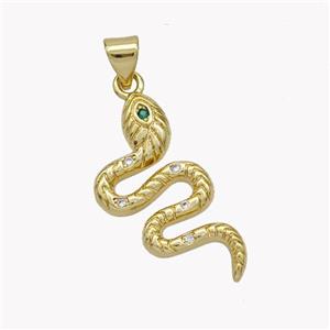 Copper Snake Pendant Pave Zirconia 18K Gold Plated, approx 13-28mm