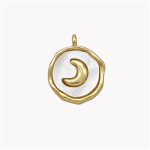 Copper Moon Pendant Pave Shell Circle Gold Plated, approx 12mm