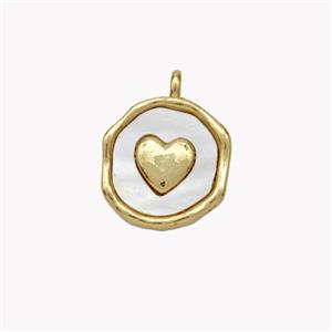 Copper Heart Pendant Pave Shell Circle Gold Plated, approx 12mm