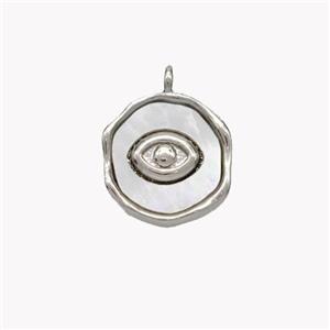 Copper Eye Pendant Pave Shell Circle Platinum Plated, approx 12mm