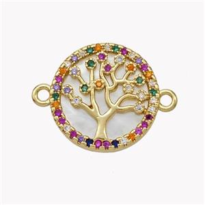 Copper Tree Of Life Connector Pave Shell Zirconia Circle 18K Gold Plated, approx 17mm