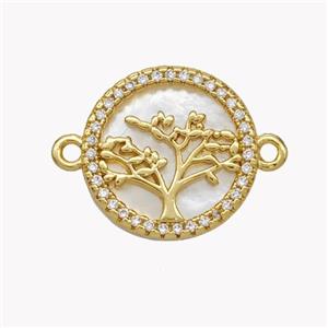 Copper Tree Connector Pave Shell Zirconia Circle 18K Gold Plated, approx 17mm