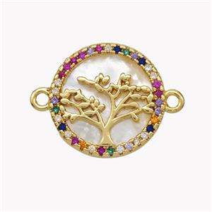 Copper Tree Connector Pave Shell Zirconia Circle 18K Gold Plated, approx 17mm